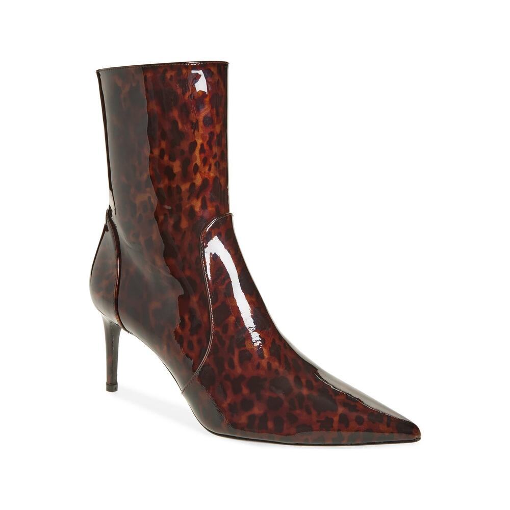 Stuart Weitzman Stuart Power 75 Zip Booties Glossy Tortoiseshell Print 7.5B NWB